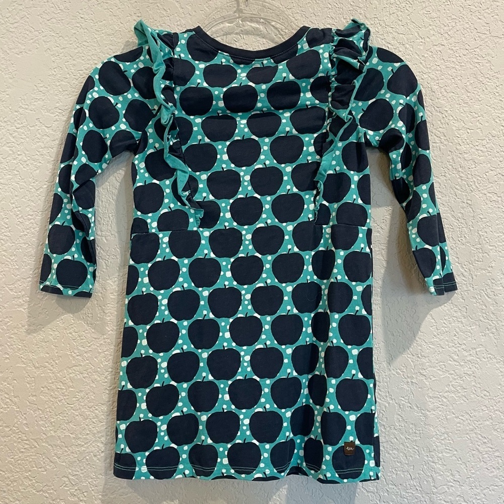 Tea Collection Liv Knit Ruffle Shoulder Apple Wax Print Babydoll Dress - Picture 3 of 5